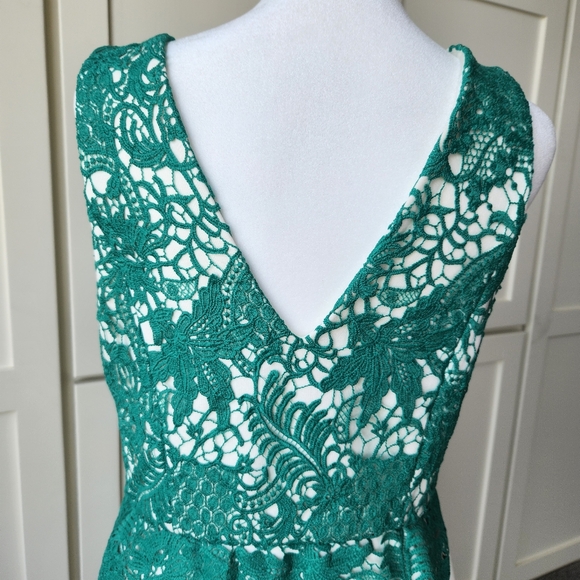Moulinette Soeurs Arbor Lace Fit And Flare Cocktail Dress Green Cream Skirt 4 - Picture 5 of 17